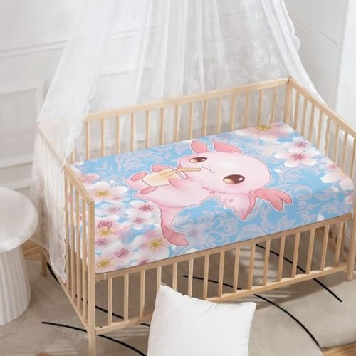 Image of Axolotl Fitted Crib Sheets Cherry Blossoms Baby Sheets for Standard Cribs Pink Removable Mattress Cover Breathable Nursery Bed Sheets Decor for Boys Girls Toddler