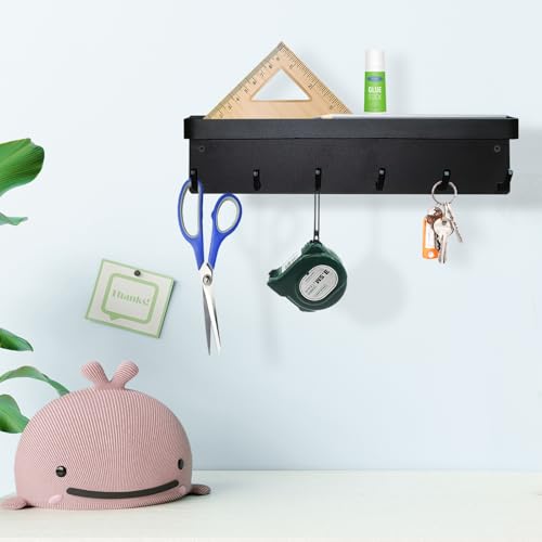 Echehi 6 Hooks Key Holder for Wall, 2 Ways Easy to Install Key and Mail Holder，Key Hooks Wall Mounted for Entrance Area, Hallway, Office. Black - Image 4