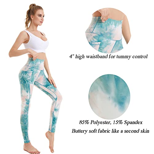Iniber Womens High Waisted Yoga Pants With Pockets, Tie Dye Workout Running Pants Soft Colorful Yoga Leggings For Women #TOP2