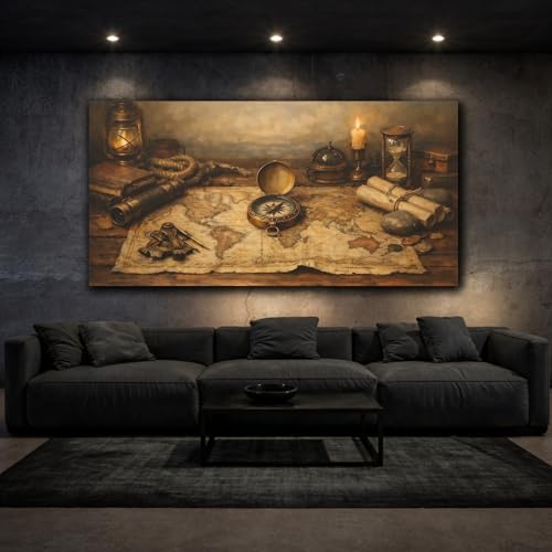 Toile carte du monde marron or pour réchauffer un mur blanc
