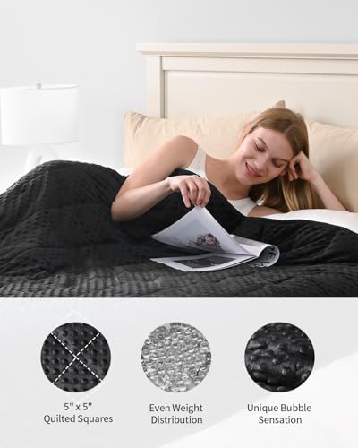 Image of Mr. Sandman Weighted Blanket for Adults, Heavy Blanket for Woman,Man Sleeping /Calm, Soft and Cozy Weighted Throw Blankets, Machine Washable, 48 x 72in, 15 lbs, Black