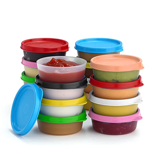 Condiment Cups Containers with Lids- 16 pk. 2.3 oz.Salad Dressing Container to go Small Food Storage Containers with Lids- Sauce Cups Leak proof Reusable Plastic BPA free for Lunch Box Picnic Travel
