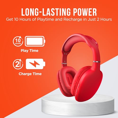 Image of HyperGear Over-Ear Headphones - Wireless Bluetooth Headphones with Noise Isolation, Built-in Mic, Soft Memory Foam Cups for All-Day Comfort, Red