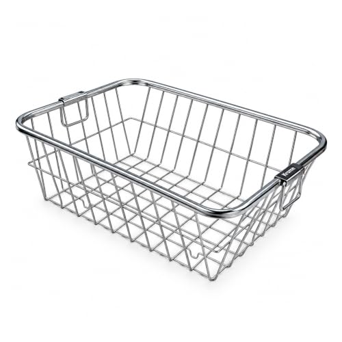 Image of Stainless Steel Dish Drying Rack for Kitchen Sink - Large Rectangular Wire Dish Basket with Handles for Plates, Bowls, Cups & Cutlery - Rustproof Metal Dish Drainer & Kitchen Organizer