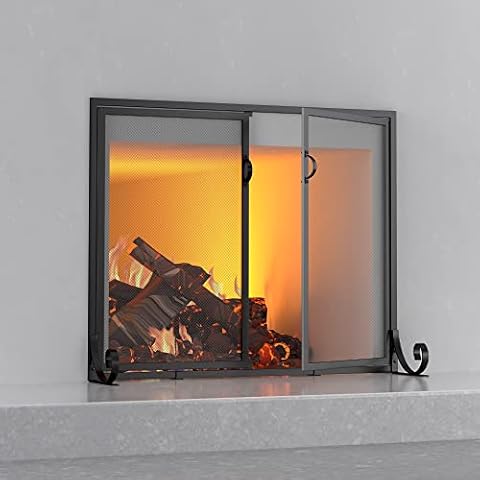 Fire Beauty Fireplace Screen with Hinged Doors, Powder Coated Steel Frame, Metal Mesh, Handcrafted Solid Steel,Decorative Design Cover