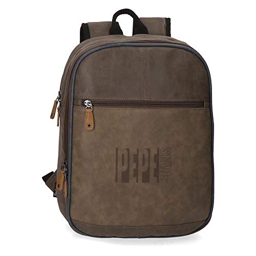 Pepe Jeans Max Mochila Adaptable para Portátil 13  Marrón 27x36x12 cms Piel Sintética