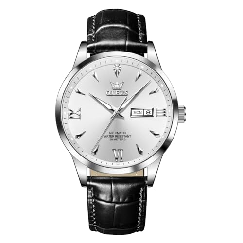 Image of OLEVS Men's Leather Analog Quartz Watch - Luxury Chronograph Wristwatch with Date, Waterproof, Luminous - Dress Style
