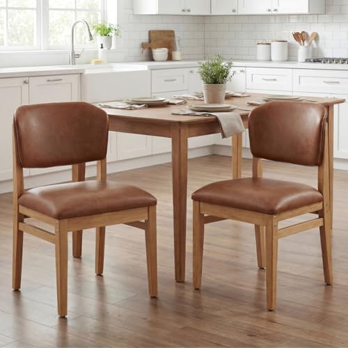 chairus Esszimmerstühle 2er Set Holz, Retro Küchenstühle Polsterstuhl Essstühle aus Kunstleder, Akzentstühle mit gepolstert Rückenlehne für Esszimmer, Küche, Restaurant, Braun