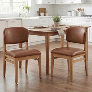 chairus Wooden Dining Chairs Set of 2 PU Leather Kitchen Chairs for Dining Room Mid-Century Accent Chair, Brown