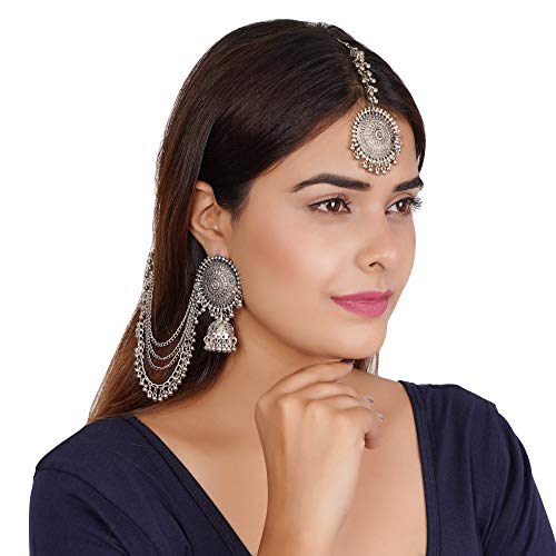 Jwellmart Oxidized Silver Navratri Garba Earrings Maang Tikka Combo Bollywood Style Jewelry Set for Women3