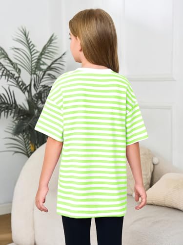 Image of Haloumoning Girls Striped Short Sleeve T Shirts Kids Summer Oversized Tops Casual Crewneck Tees 5-14 Years