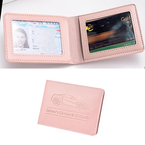 Alieemo Car Registration and Insurance Holder, Leather Vehicle Document Card Glove Box Organizer, Essential Small Auto Driver License Case, Universal Automotive Interior Accessories(Pink)
