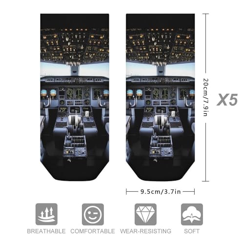 Airplane Cockpit No Show Sock for Men Women Low Cut Athletic Running Socks Wicking Odor Resist Socks 5 Pairs2