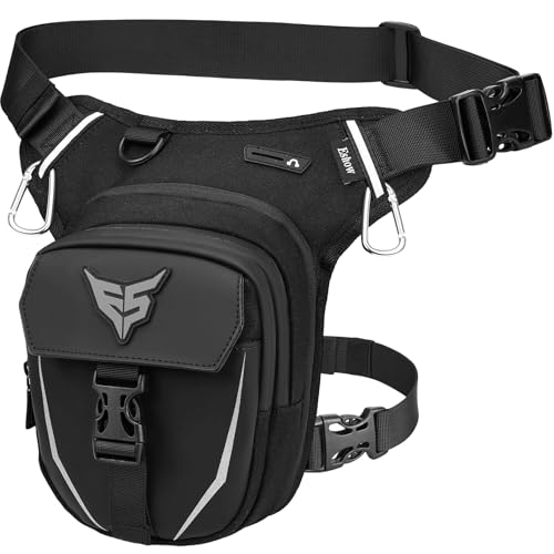 Eshow Pernera Moto Ampliable, Riñoneras con Correas Ajustables para Hombre y Mujer, Bolsa Pierna para Motocicleta Ciclismo Viajes Senderismo Deporte Negro