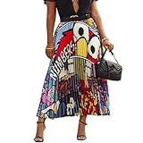 Alicharm Women's Cartoon Printed Pleated Skirts Graffiti A-Line Skirt Vintage Skirts