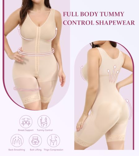 Image of M MYODRESS Fajas Colombianas Plus Size Postpartum Full Body Shaper with bra | 52%Nylon 48%Spandex, 3 row hook Adjustable Compression, breast support and butt lifter, for postpartum post surgery daily