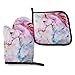 Produktbild Rosa Einhorn Aquarell Ofenhandschuhe und Topflappen Küchenset Hitzebeständige Grill-Back-Kochhandschuhe