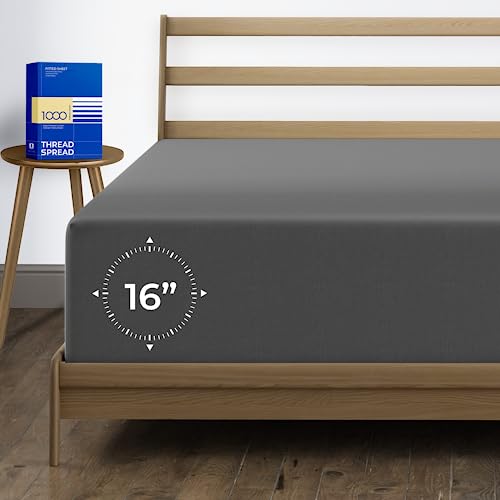 1000 Thread Count 100% Egyptian Cotton Fitted Sheet, Dark Grey Twin Fitted Sheet, Long - Staple Combed Pure Natural Cotton Sheet, Soft & Silky Sateen Weave #TOP23
