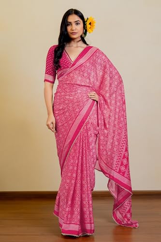 Image of MIRCHI FASHION Women Saree Leheriya Print Chiffon | Lightweight Traditional Sari for Farewell and Wedding Ceremonies with Unstitched Blouse Piece