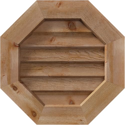 Rustic Wood Gable Vent w/Decorative Face Frame, 21"W x 21"H Octagonal Gable Vent: Unfinished, Non-Functional, Rough Sawn Western Red Cedar