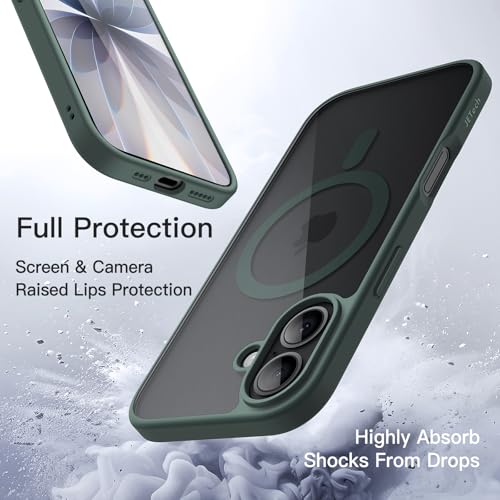 Image of JETech Magnetic Case for iPhone 17 6.3-Inch Compatible with MagSafe, Shockproof Phone Bumper Cover, Solid Color Matte TPU Frame, Anti-Scratch Clear Back (Dark Green)