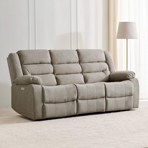 Image of Home Centre | Cairo NXT 3-Seater Electric Recliner Sofa | Fabric Recliner for Living Room | Solid Wood | Beige | 1 Year Warranty