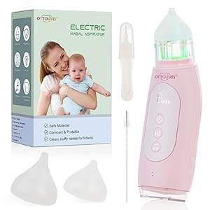 OTTOLIVES Nasal Aspirator for Baby Electric Nose Sucker Self-Cleaning Nose Cleaner with 3 Suction Levels & Music & Colorful Lights Soothing Function Rechargeable Portable Baby Nasal Aspirator, Pink