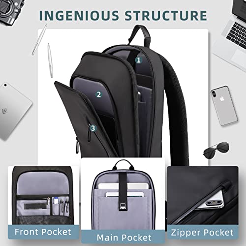 hk Backpack for Men Business Slim Backpack with USB Charger Computer Lightweight Anti-theft Travel Backpacks 15.6 inch Water Resistant Laptop Bag for Work Office College-Black by hk - Image 3
