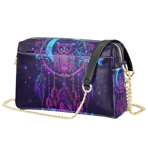 Selerdon Crossbody Bag for Women Mandala Dreamcatcher Owl Purples Vegan Leather Shoulder Handbag wit