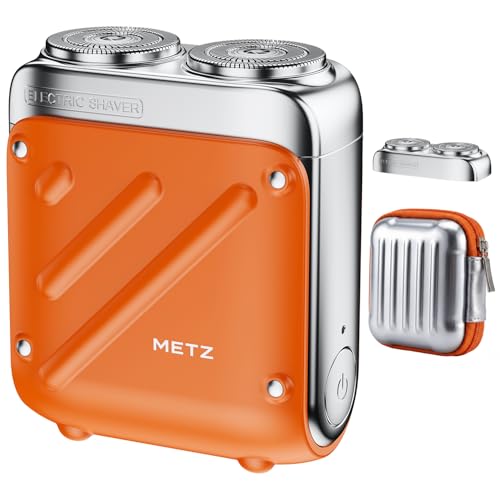METZ (メッツ) ひげそり 電動シェーバー 【2026改良型・替刃付き】 メンズ シェーバー 小型 電気シェーバー 髭剃り 電動 しぇーばー 男性 回転式 コンパクト トラベル 旅行用 持ち運び 超軽量 携帯 タイプc 充電式 IPX7防水 敏感肌用 乾湿両用 出張 車内常備 彼氏 誕生日 プレゼント (オレンジ)の商品画像（Amazon）