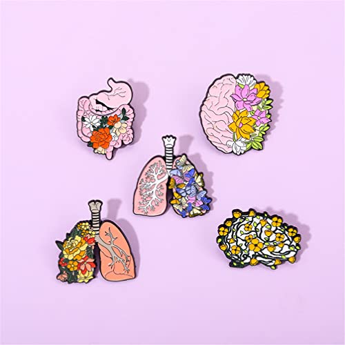 5pcs Floral Organ Enamel Pins Pink Brain Lung Intestines Stomach Human Organs Flowers Anti-light Brooches Lapel Badges Cartoon Plant Metal Badge Enamel Pin Jewelry Gift for Kids Friends3