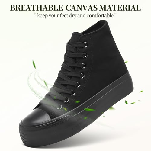 Waluzs Platform Sneakers for Women Womens Fashion High Top Sneakers Women's Canvas Platform Shoes Casual Lace Up Tennis Shoes4