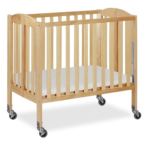 Dream On Me 3-in-1 Portable Mini Baby Crib in Natural, GreenGuard Gold & JPMA, Birchwood, Quick Fold Patent, Playpen or Changer, Storage or Travel, Heavy Duty Steel Castors, 3 Heights, 1″ Mattress Pad