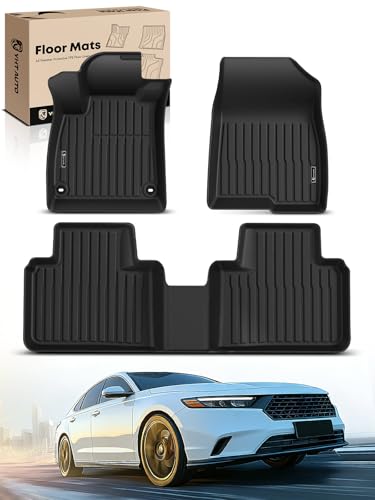 YHTAUTO Automotive Floor Mats Compatible with Honda Accord 2023-2026 (Include Hybrid) TPE Floor Liners All-Weather Protection Custom Fit 1st & 2nd Row Set of 3