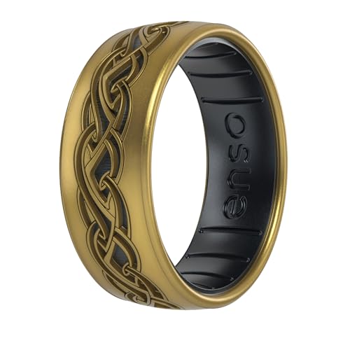 Enso Rings Lord of The Rings Collection - Comfortable DualTone Silicone Rings - Flexible Design - Elven Weave - Antique Gold/Black Pearl - 9