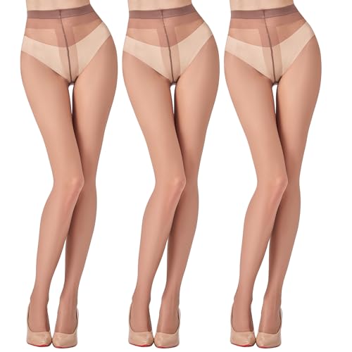 Image of 3 Pairs Sheer Pantyhose for Women T-Crotch Tights 20D Ultra Thin High Waist Stockings