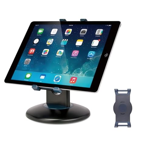 Premium 360° Rotating Tablet Stand for Desk – Adjustable Tablet Holder for 7.9” to 13” Devices, Swivel Weighted Base, Sturdy Black Metal iPad Stand for Office, Home, and Retail Display