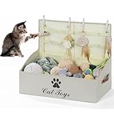 MABOZOO 2 in 1 Large Cat Toy Organizer with Lid, Collapsible Durable Cat Feather Toy Storage Bin ...