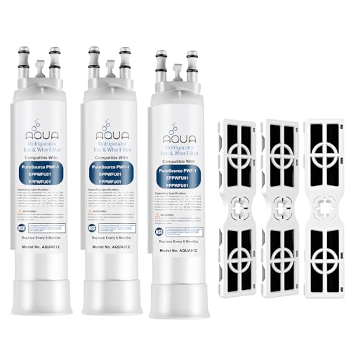 Image of PWF-1 FPPWFU01 Water Filter & PureAir AF-2 FRGPAAF2 Air Filter Combo, Compatible with FRIGCOMBO6, FRFC2323AS, FRFG232LAF, FRFN2823AS, FRFS2823AD, FRFS2823AS, FRFS2823AW, 3 water filters+3 air filters