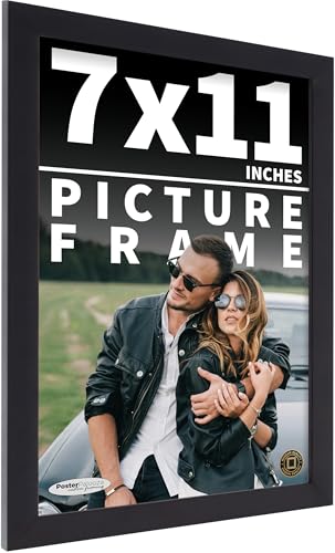 Poster Palooza 7x11 Contemporary Black Complete Wood Picture Frame with UV Acrylic Plexiglass, Foam Board Backing & Hardware Included