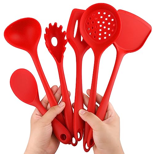 Silicone Rubber Kitchen Supplies Set 6PCS (Fishing Fence, Soup Spoon, Spatula, Powder Claw, Spatula, Rice Spoon) Baking Tools red - Image 2