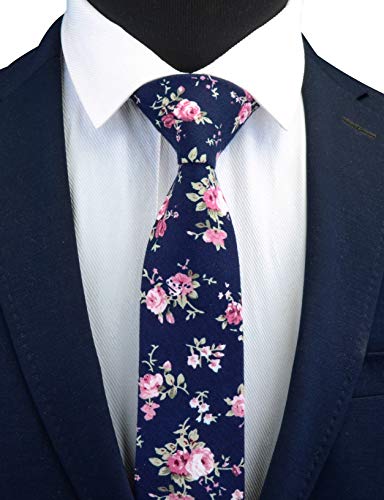 Image of GUSLESON Fashion 2.4 inch(6cm) Floral Skinny Tie for Men Slim Flower Print Cotton Necktie for Wedding Party