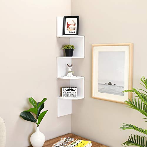 WELLAND Zig - Zag Floating Corner Shelves, 4-Tier Wall Mounted Storage Shelf with White Finish for Bedroom, Living Room, Bathroom, Display Shelf for Small Plant, Photo Frame, Toys and More - Image 5