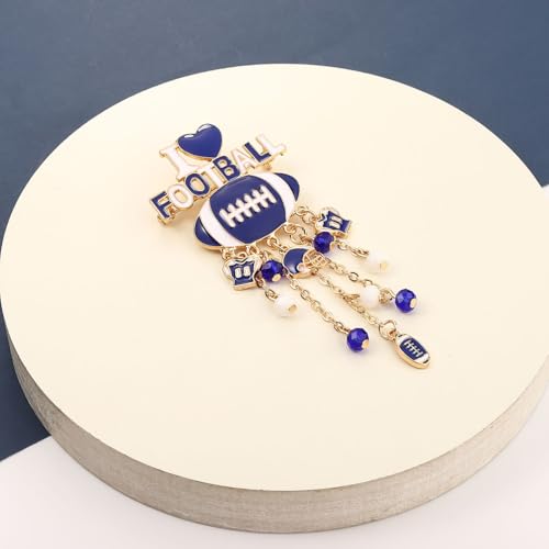 Image of Football Brooch Pin for Women Enamel Game Day Football Helmet Charm Beads Tassel I Love Football Brooch Pin Jewelry Sports Football Team Spirit Tailgate Party Favors (football brooch blue)
