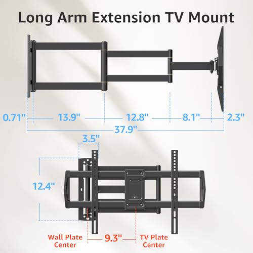 Image of MOUNTUP 37.9 inch Long Arm TV Wall Mount for Most 42-75 Inch TVs, Full Motion Corner Wall Mount TV Bracket with Extension & Tilt & Swivel & Level Articulating Arm, Max VESA 600x400mm, Holds up to 99 lbs