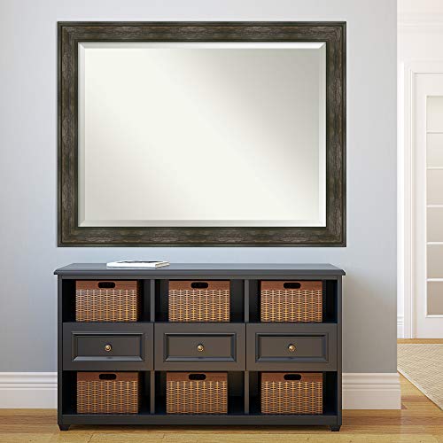 Image of Amanti Art Framed Vanity Mirror | Bathroom Mirrors for Wall | Rail Rustic Char Mirror | Wall Mounted Mirror | X-Large Mirror | 36.25 x 46.25 in.
