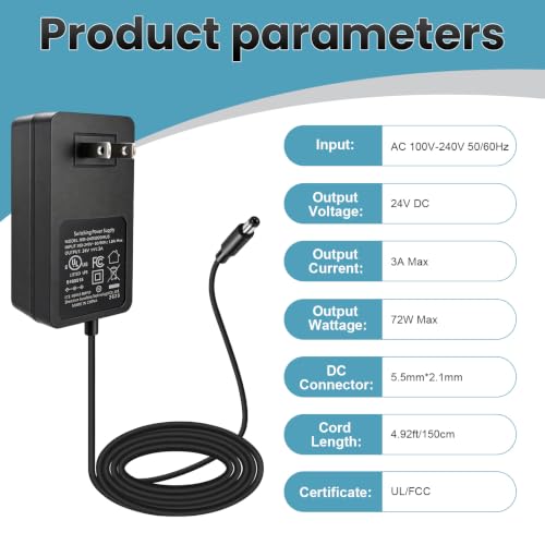 Image of 24V 3A Power Supply 2 Pack, UL Listed 24 Volt 72W LED Power Supply Adapter, 100-240V AC to 24V DC Converter Adapter with 5.5mm x 2.1mm DC Plug for LED Strips