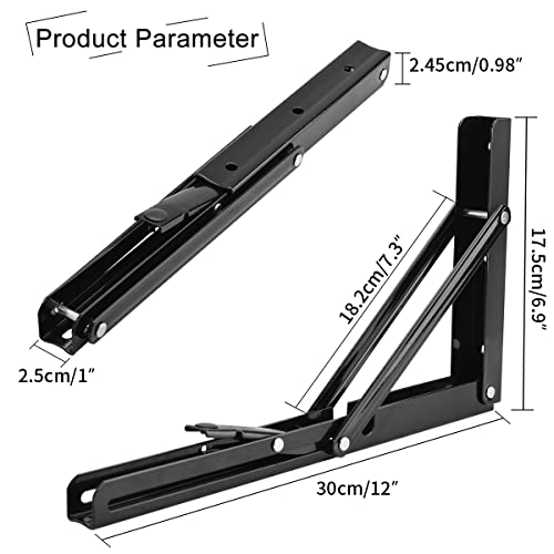 Image of YUMORE Folding Shelf Bracket Heavy Duty, 12 Inch Collapsible Shelf Bracket, Black DIY L Bracket for Workbench Folding Table Hinge, Max Load: 330lbs, 2 Pack