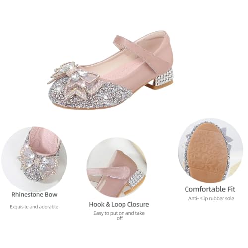 Girls Dress Shoes Mary Jane Wedding Party Glitter Low Heel Bow Princess Flower Shoe for Toddler/Little Kid2