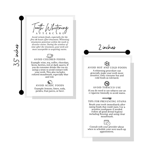 Image of Tooth Whitening Aftercare Cards | 50 Pack | Size 2x3.5 inch inch Business Card | Teeth Whitening Supplies | Black White Minimalist Neutral Plain